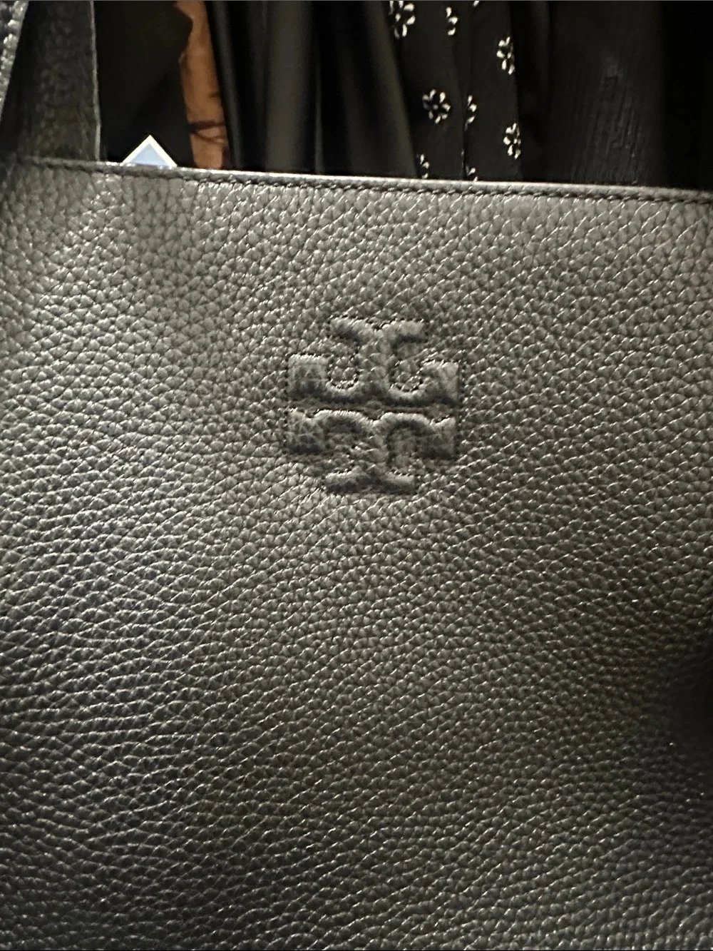 Tory Burch Black Pebbled Leather Tote with Tassel Charm